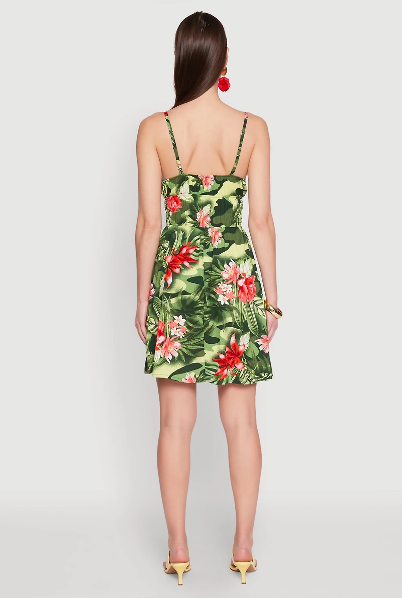 Womens Floral Camo Print Empire Waist Dress, Green, Size XL
