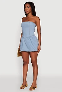 Womens Trendy Lace Up Back Denim Sleeveless Skater Dress, Blue, Size M