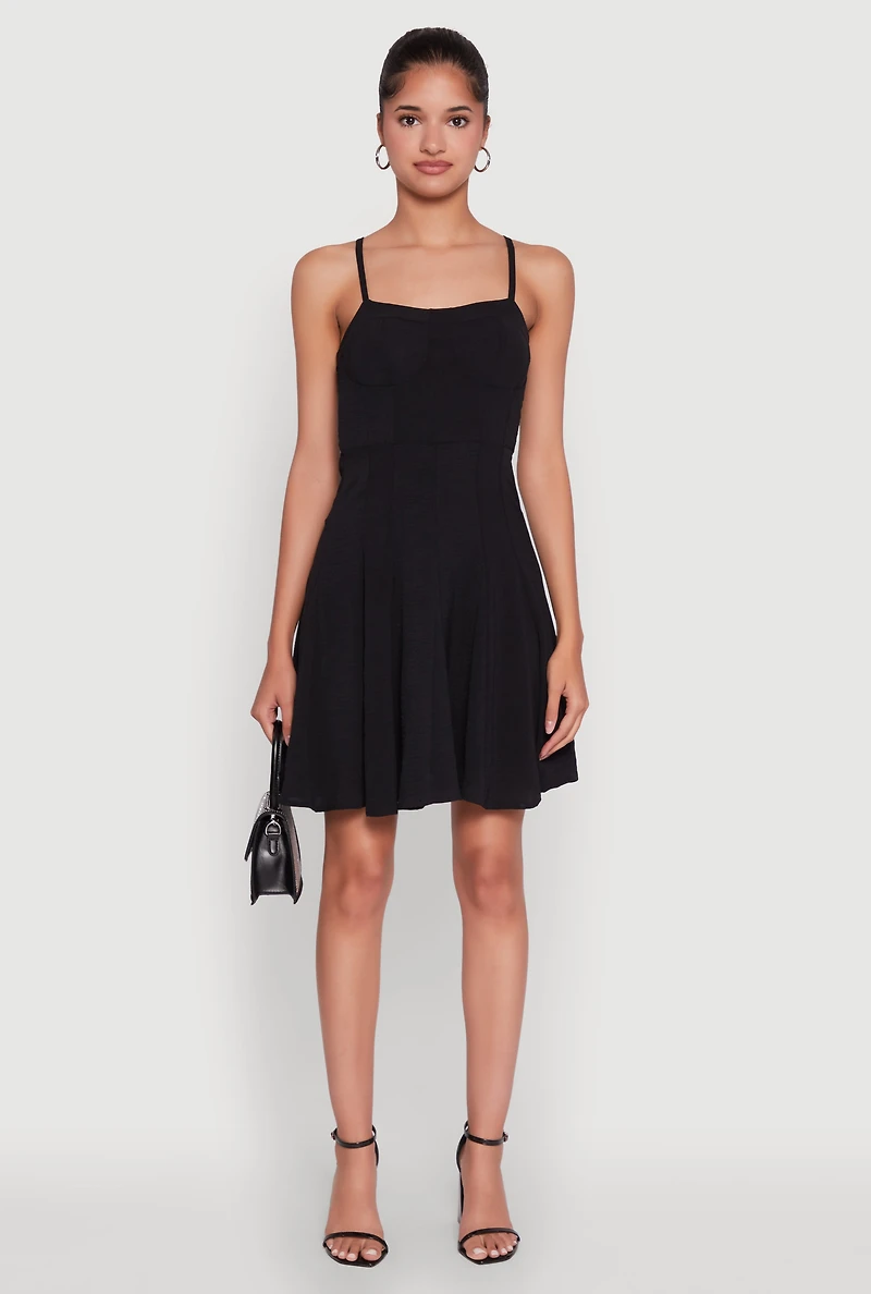 Womens Trendy Crepe Knit Padded Bustier Skater Dress, Black, Size S