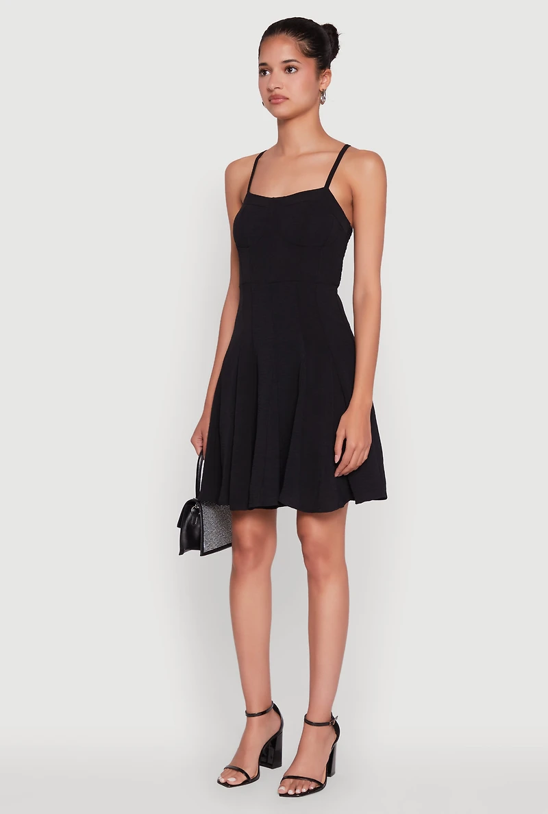 Womens Trendy Crepe Knit Padded Bustier Skater Dress, Black, Size S