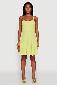 Womens Trendy Crepe Knit Padded Bustier Skater Dress, Yellow,