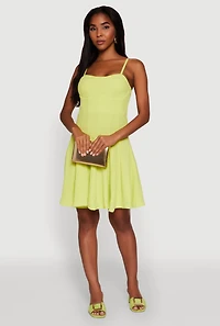 Womens Trendy Crepe Knit Padded Bustier Skater Dress, Yellow,