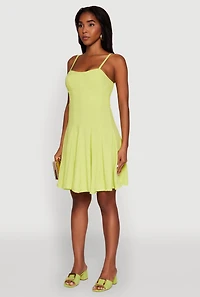Womens Trendy Crepe Knit Padded Bustier Skater Dress, Yellow,