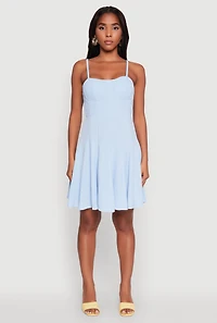 Womens Trendy Crepe Knit Padded Bustier Skater Dress, Blue,
