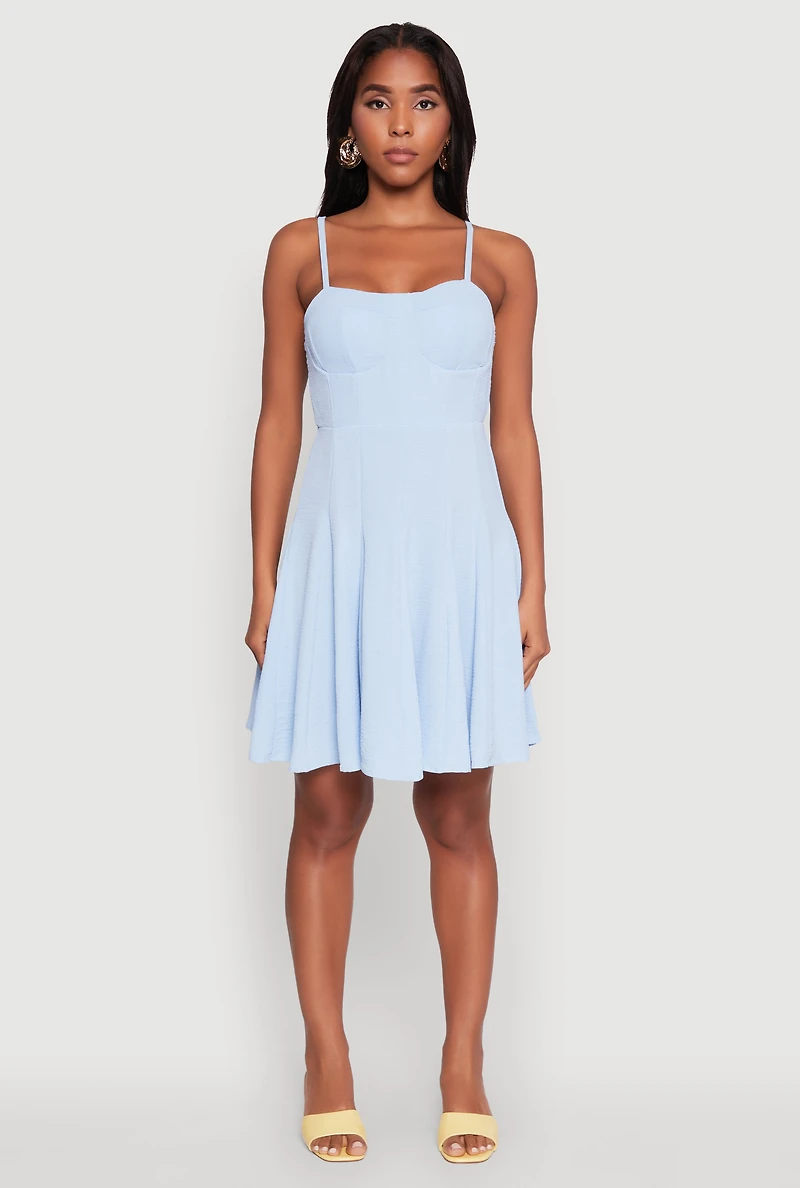 Womens Trendy Crepe Knit Padded Bustier Skater Dress,