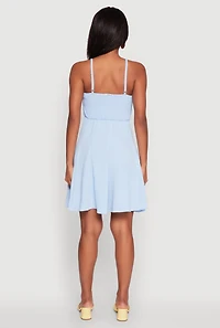 Womens Trendy Crepe Knit Padded Bustier Skater Dress, Blue,