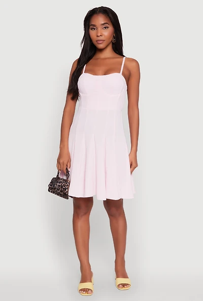 Womens Trendy Crepe Knit Padded Bustier Skater Dress,