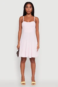 Womens Trendy Crepe Knit Padded Bustier Skater Dress, Pink, Size M