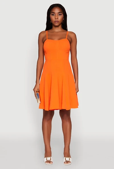 Womens Trendy Crepe Knit Padded Bustier Skater Dress, Orange,