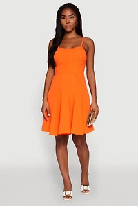 Womens Trendy Crepe Knit Padded Bustier Skater Dress, Orange,