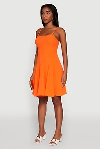 Womens Trendy Crepe Knit Padded Bustier Skater Dress, Orange,