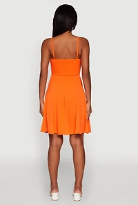 Womens Trendy Crepe Knit Padded Bustier Skater Dress, Orange,