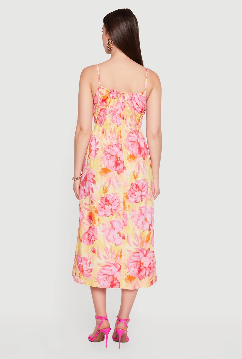 Floral Smocked Waist Midi Dress