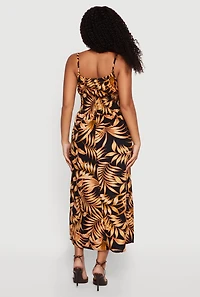 Leaf Print Smocked Waist Maxi Dress