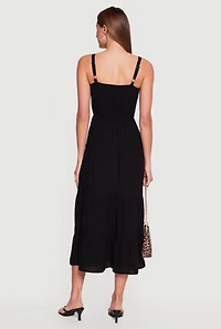 Square Neck Smocked Tiered Midi Dress