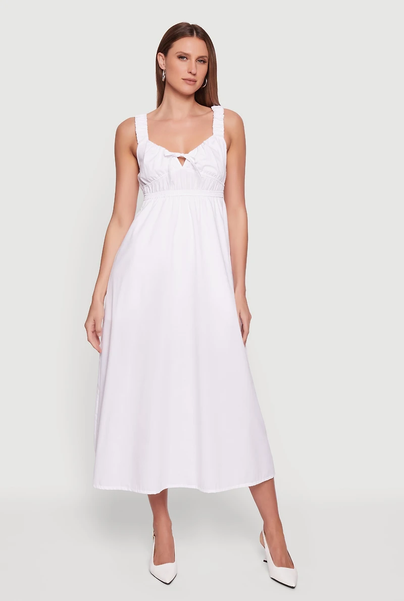 Poplin Tie Front Sleeveless Empire Waist Dress