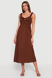 Poplin Tie Front Sleeveless Empire Waist Dress