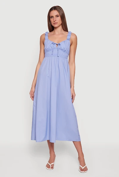 Poplin Tie Front Sleeveless Empire Waist Dress
