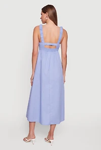 Poplin Tie Front Sleeveless Empire Waist Dress