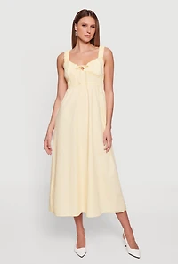 Poplin Tie Front Sleeveless Empire Waist Dress