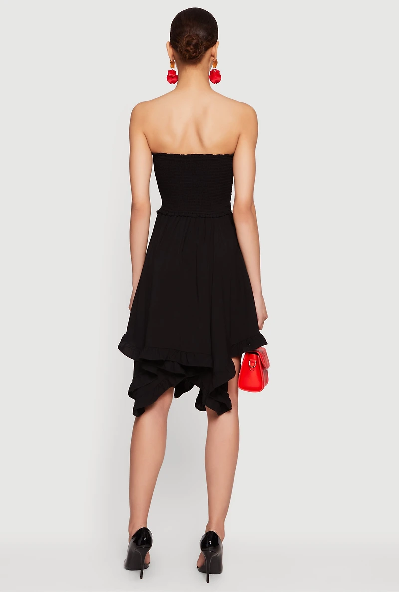 Strapless Handkerchief Hem Midi Dress