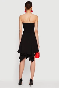 Strapless Handkerchief Hem Midi Dress