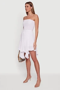 Strapless Handkerchief Hem Midi Dress