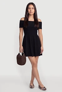 Fold Over Off The Shoulder Skater Dress