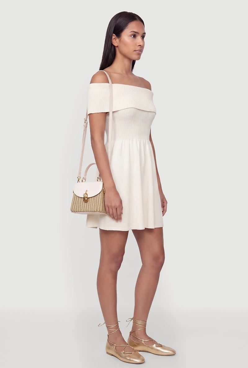 Fold Over Off The Shoulder Skater Dress