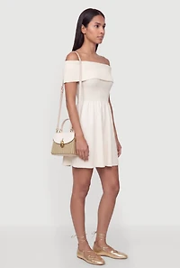 Fold Over Off The Shoulder Skater Dress
