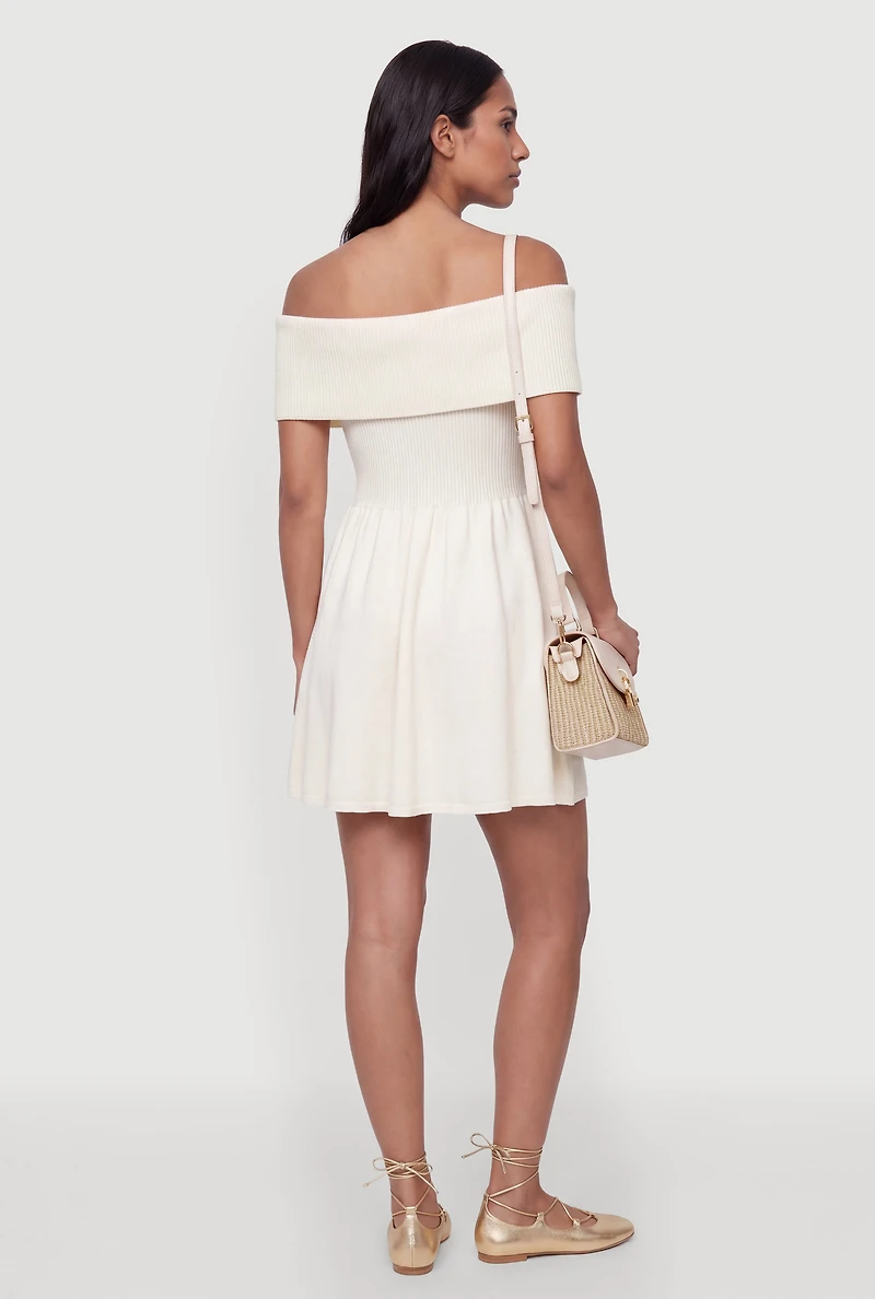 Fold Over Off The Shoulder Skater Dress