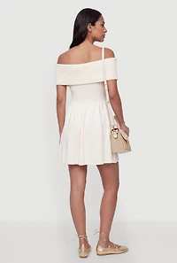 Fold Over Off The Shoulder Skater Dress