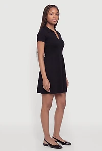Short Sleeve Notch Neck Mini Dress