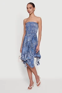 Bandana Print Sharkbite Hem Ruffle Trim Midi Dress