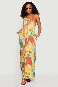 Tropical Patchwork Print Sleeveless Maxi Dress