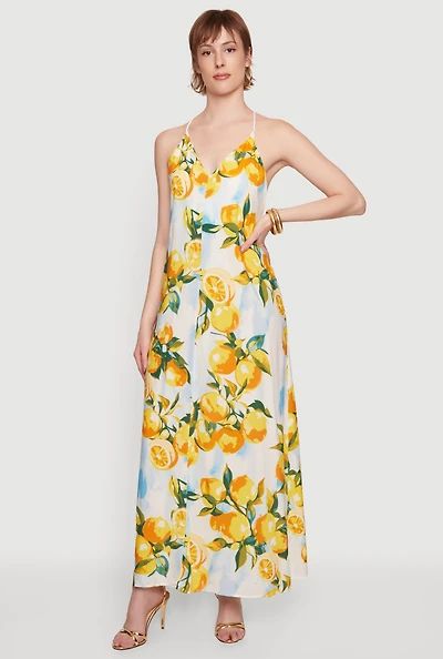 Lemon Print Sleeveless Maxi Dress