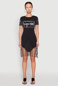Womens Im Original Fringe Hem T Shirt Dress, Black, Size M