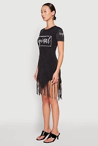 Womens Im Original Fringe Hem T Shirt Dress, Black, Size M