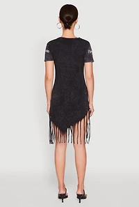 Womens Im Original Fringe Hem T Shirt Dress, Black, Size M