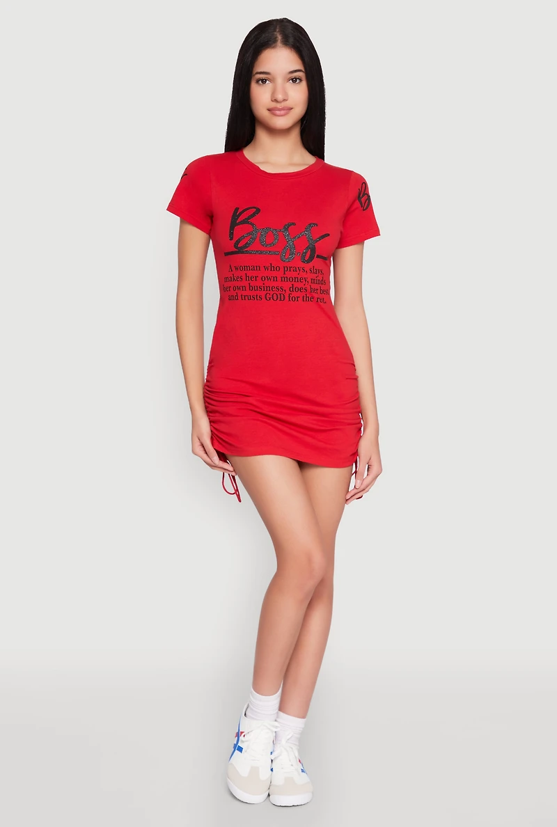 Womens Boss Glitter Ruched T Shirt Dress, Red, Size S