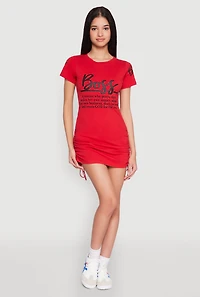 Womens Boss Glitter Ruched T Shirt Dress, Red, Size S