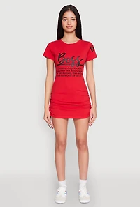 Womens Boss Glitter Ruched T Shirt Dress, Red, Size S