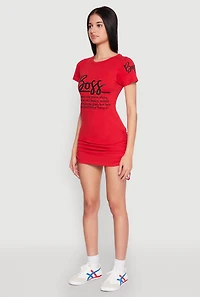 Womens Boss Glitter Ruched T Shirt Dress, Red, Size S