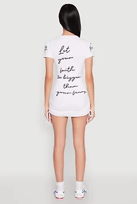 Womens Faith Sequin Ruched T Shirt Dress, White, Size M