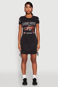 Womens Mineral Wash Classic Motors Graphic Print Dress, Black, Size L