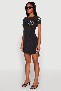 Womens Mineral Wash Good Things Are Coming T Shirt Dress, Grey, Size M