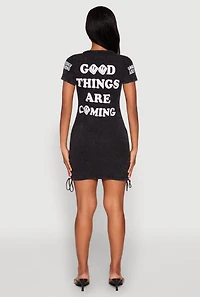 Womens Mineral Wash Good Things Are Coming T Shirt Dress, Grey, Size S