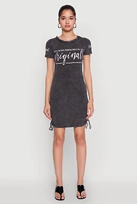 Womens Im Not Perfect But Im Original Ruched Dress, Black, Size S