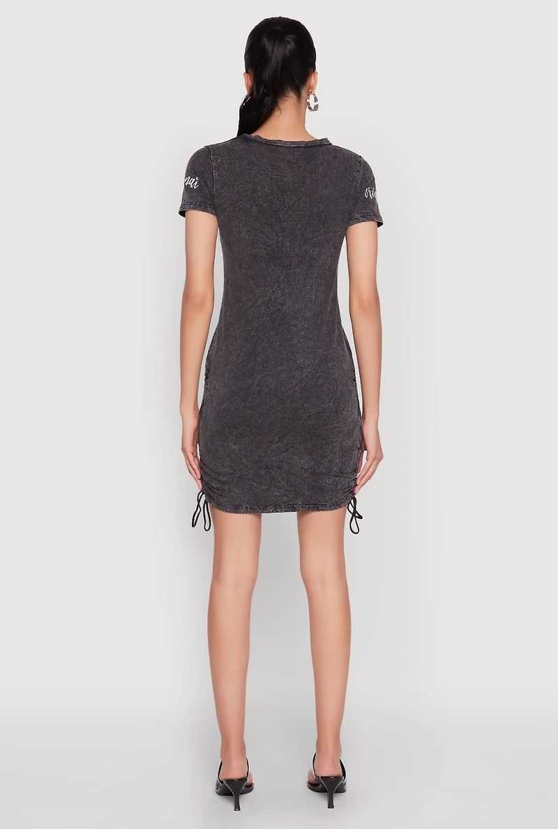 Womens Im Not Perfect But Im Original Ruched Dress, Grey, Size S