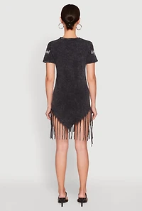 Womens Mineral Wash Im Not Perfect But Im Original Fringe Dress, Grey, Size S